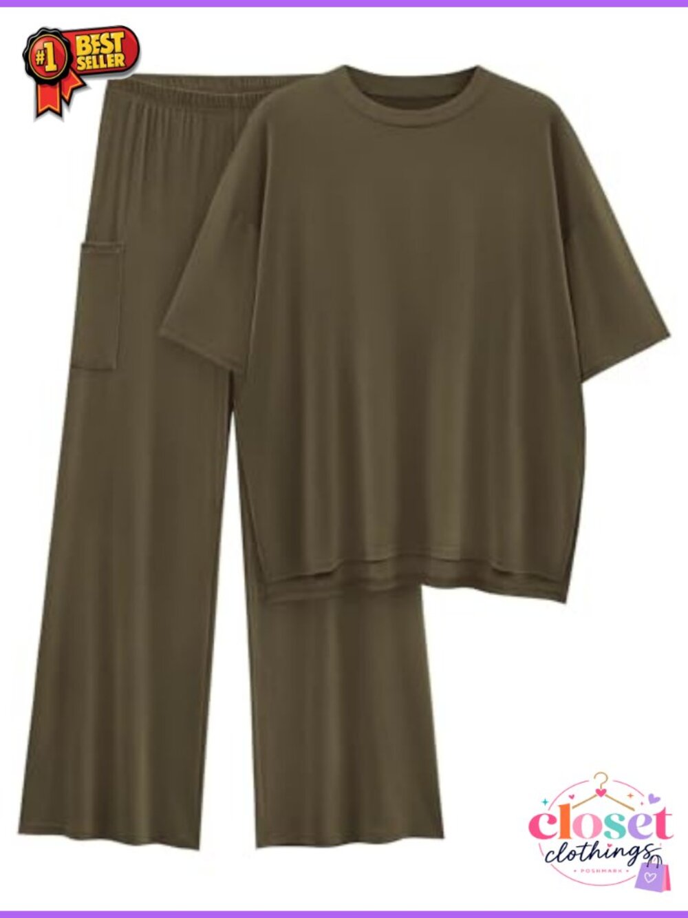 2 Piece Lounge Set Short Sleeve Wide Leg Pants Travel Outfit